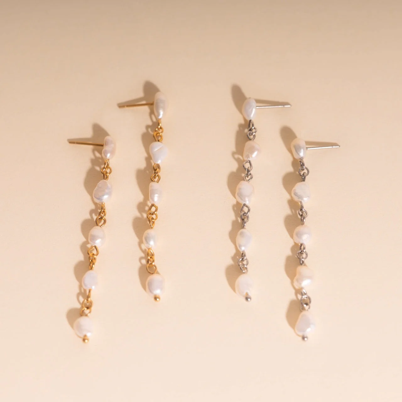 Pearl Dangle Chain Stud Earrings - Image 9