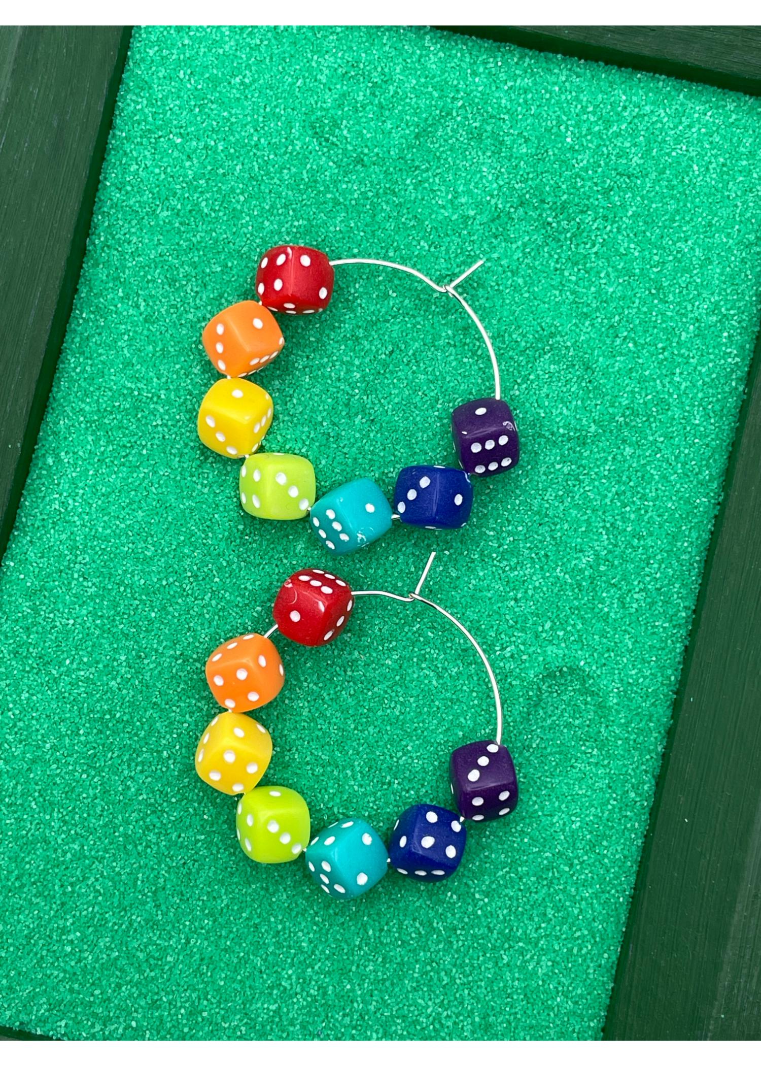Rainbow Dice Hoop Earrings - Image 3