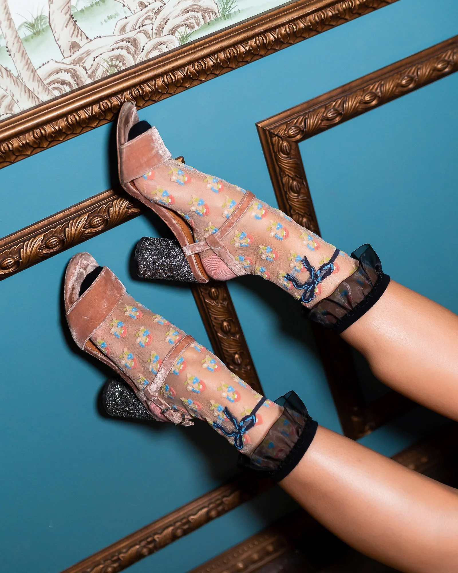 Repeat Floral Ruffle Sheer Crew Sock - Image 2