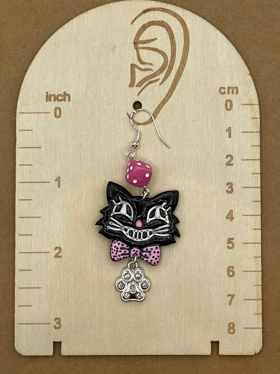 Retro Black Cat with Sparkle Paw Earrings - Image 3