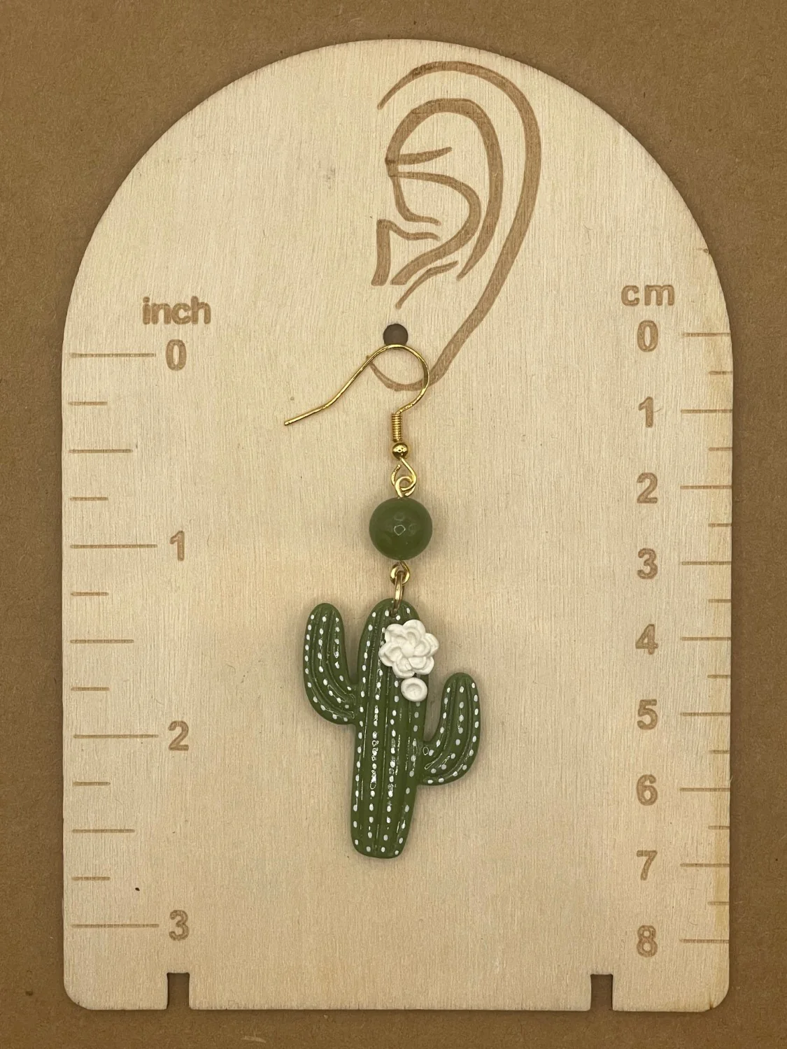 Saguaro Cactus with Jade Bead Earrings - Image 2