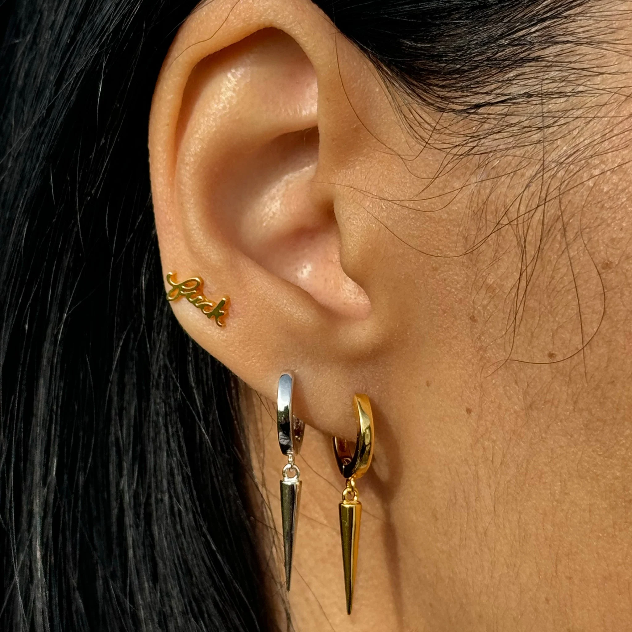 Spike Drop Huggie Hoop Earrings - Image 3