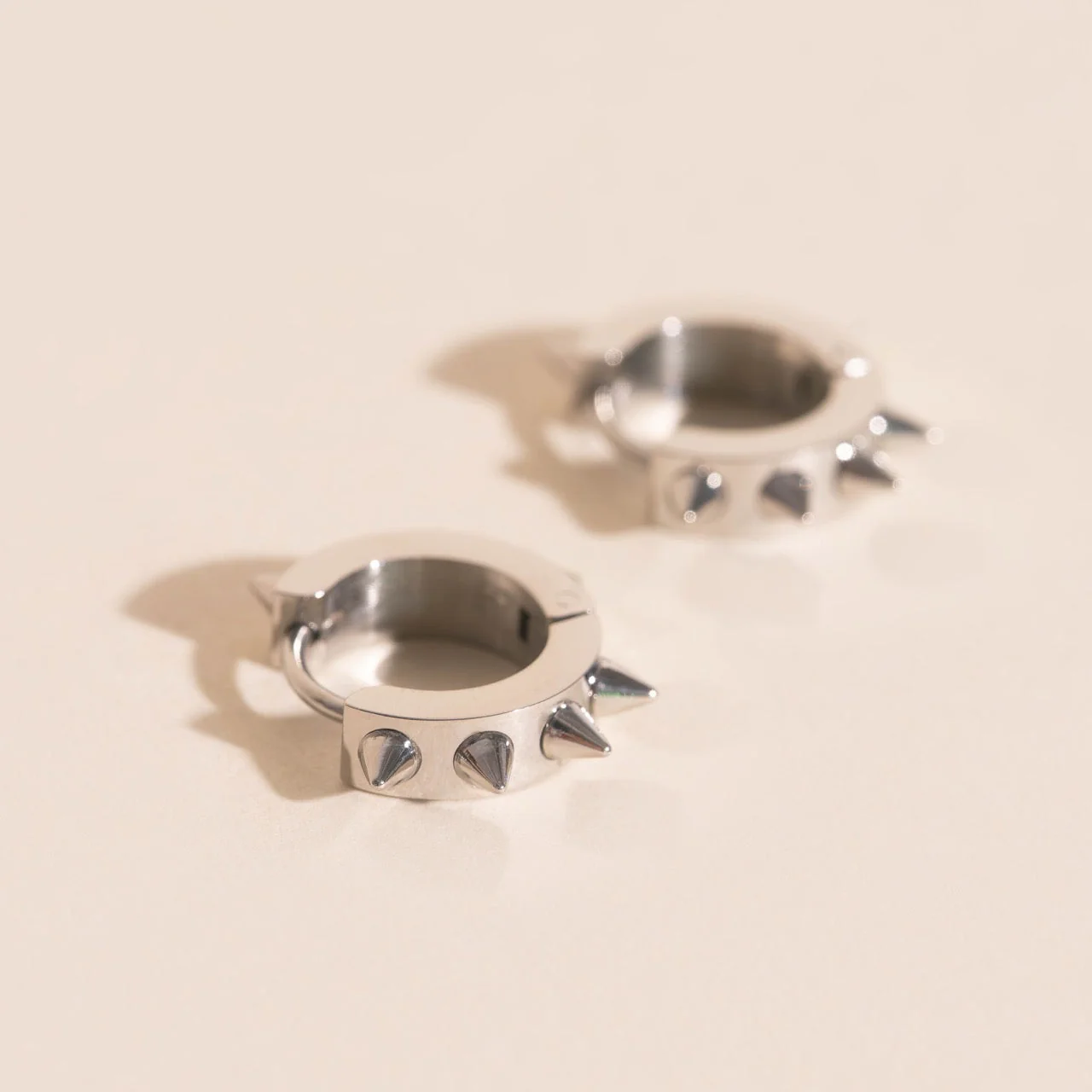 Spiked Chunky Huggie Hoop Earrings - Image 6