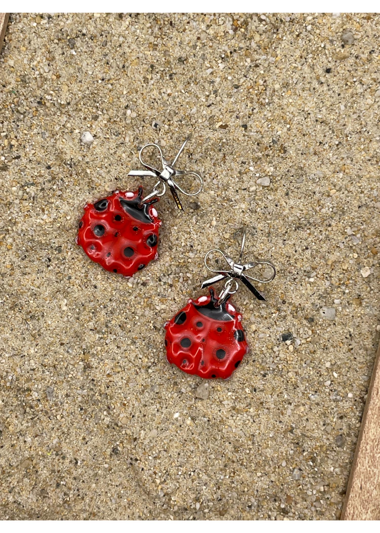 Lady Bug Dangle Earrings with Bow