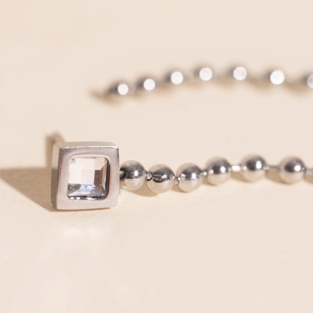 Square Crystal Bead Chain Stud Earrings - Image 2