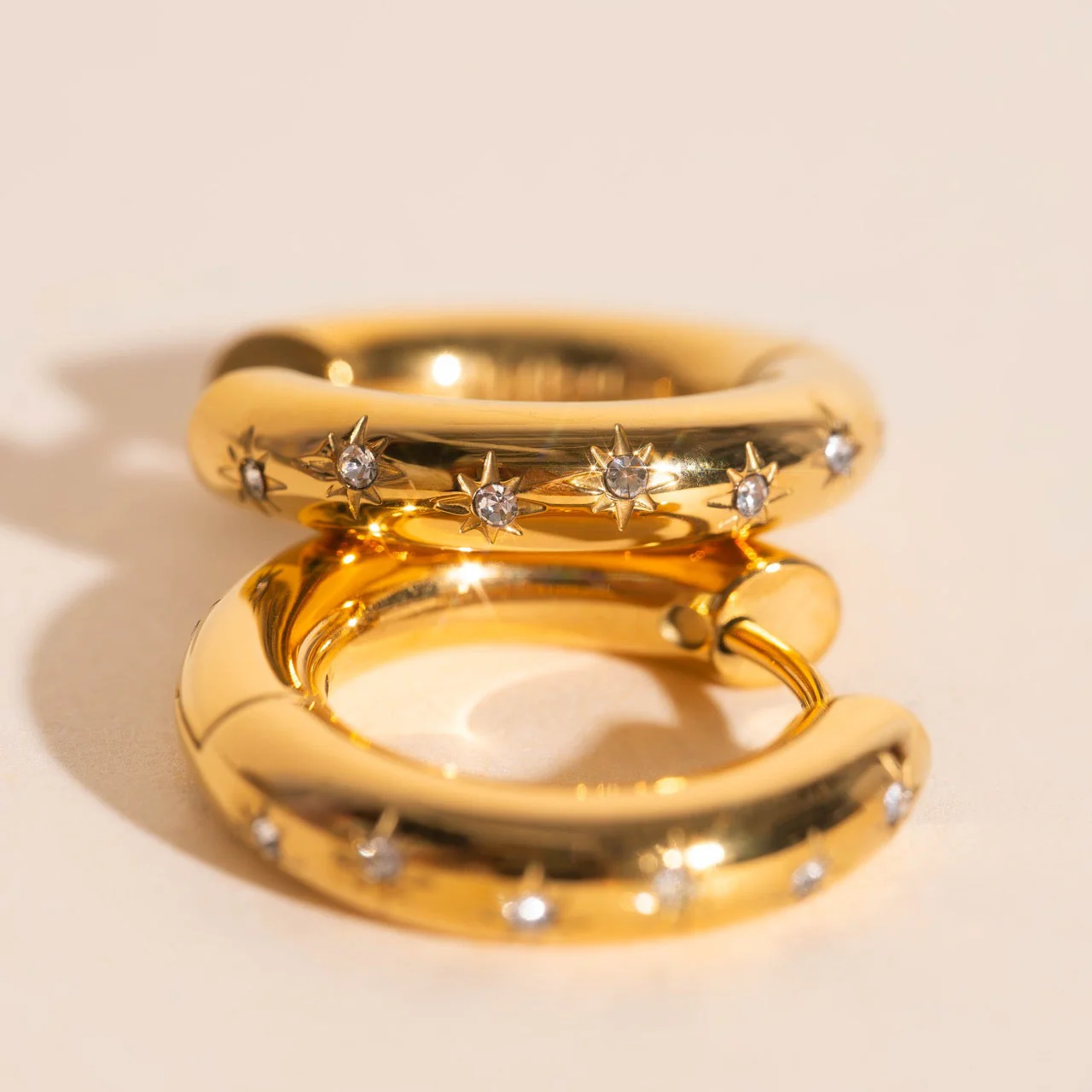 Starburst Chunky Rounded Huggie Hoop Earrings - Image 3