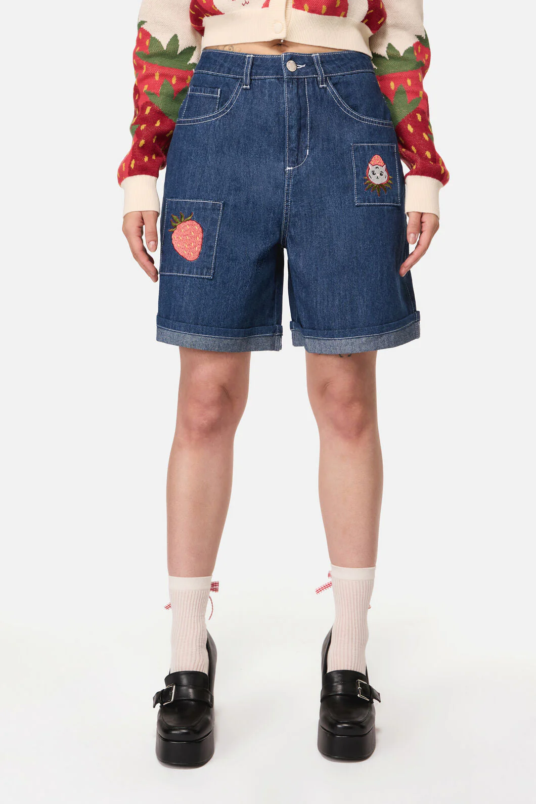 Strawberry Cat Emb Short
