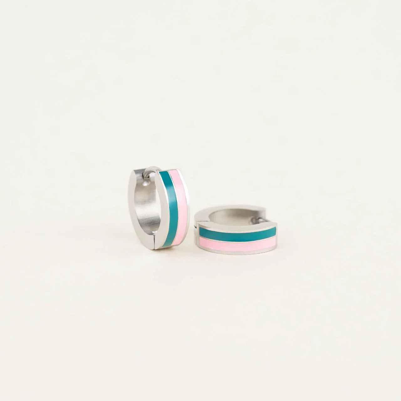 Striped Chunky Huggie Hoop Earrings - Image 3