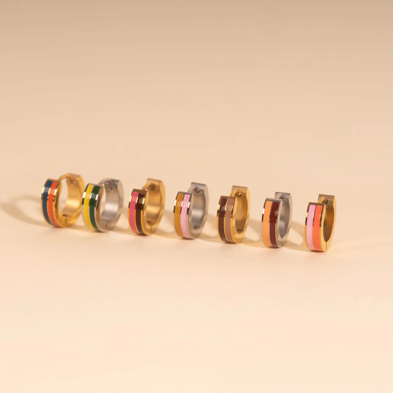 Striped Chunky Huggie Hoop Earrings - Image 7