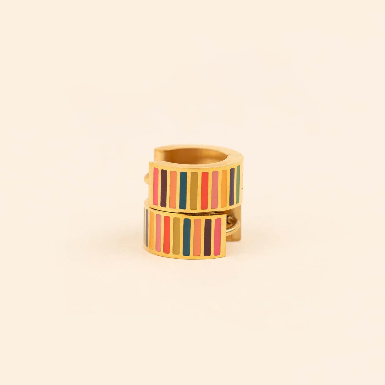 Striped Super Chunky Huggie Hoop Earrings - Image 2