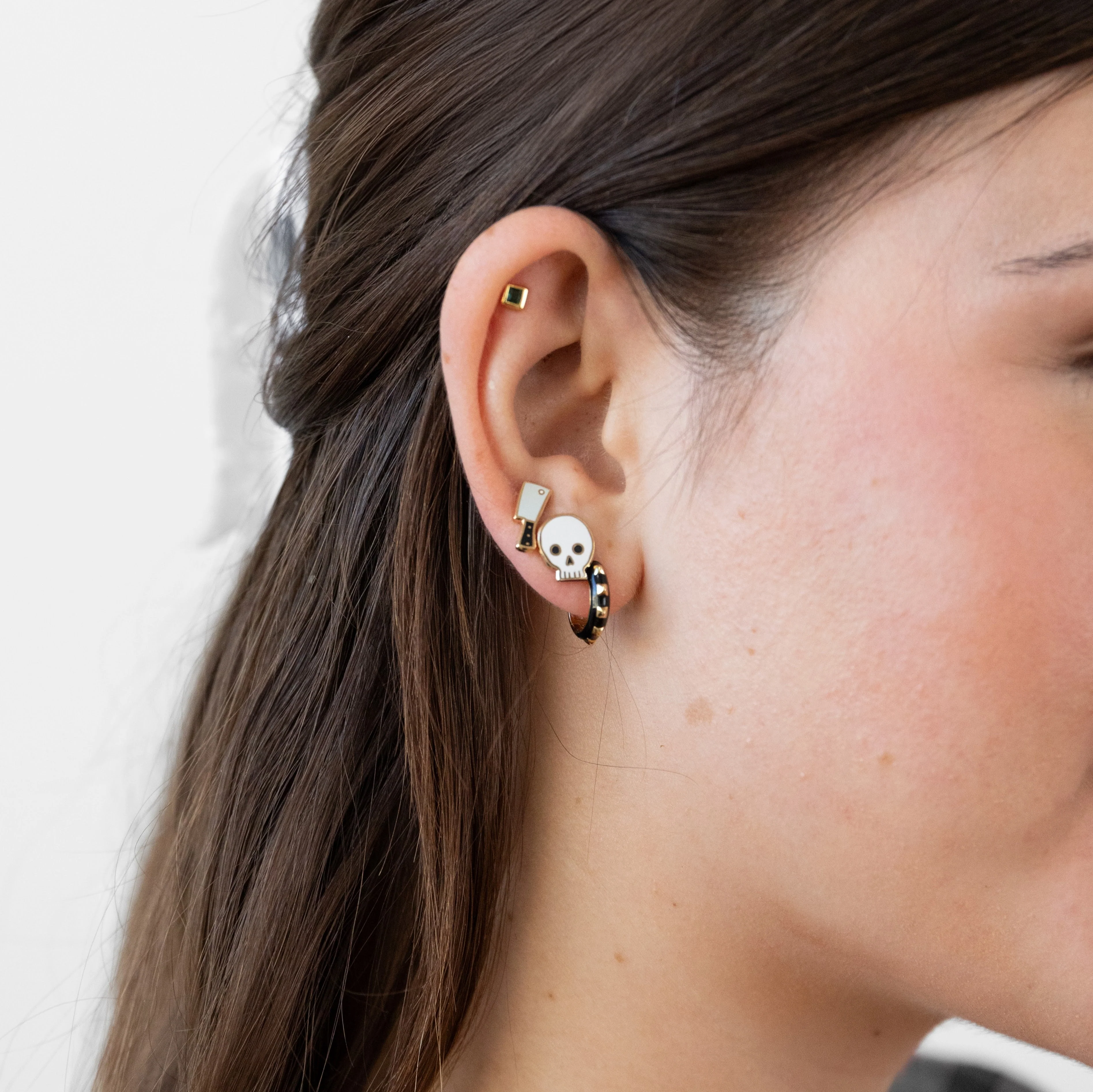 Stud Enamel Huggie Hoop Earrings Sterling Silver - Image 2