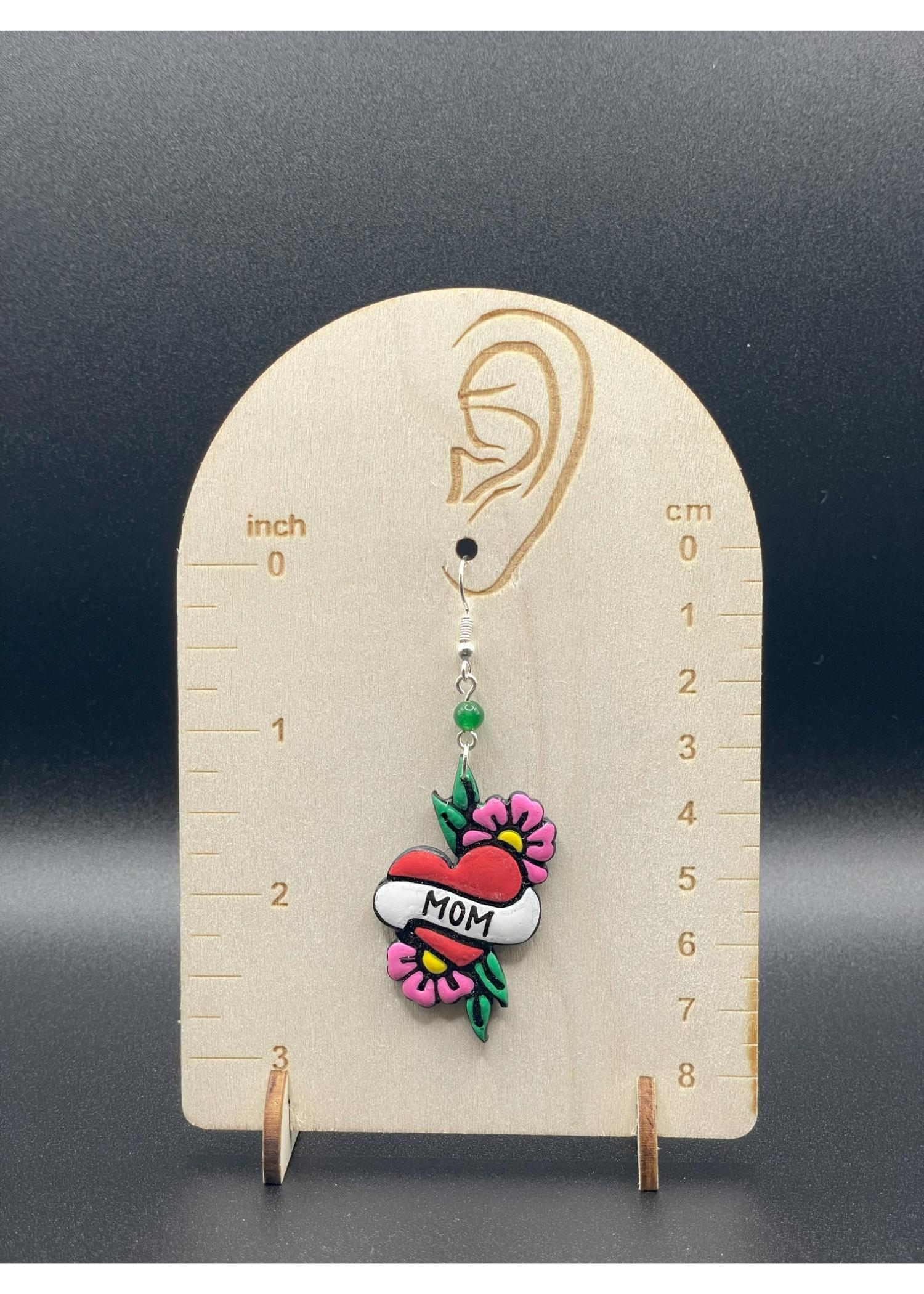 Tattoo Love Mom Heart Earrings - Image 2