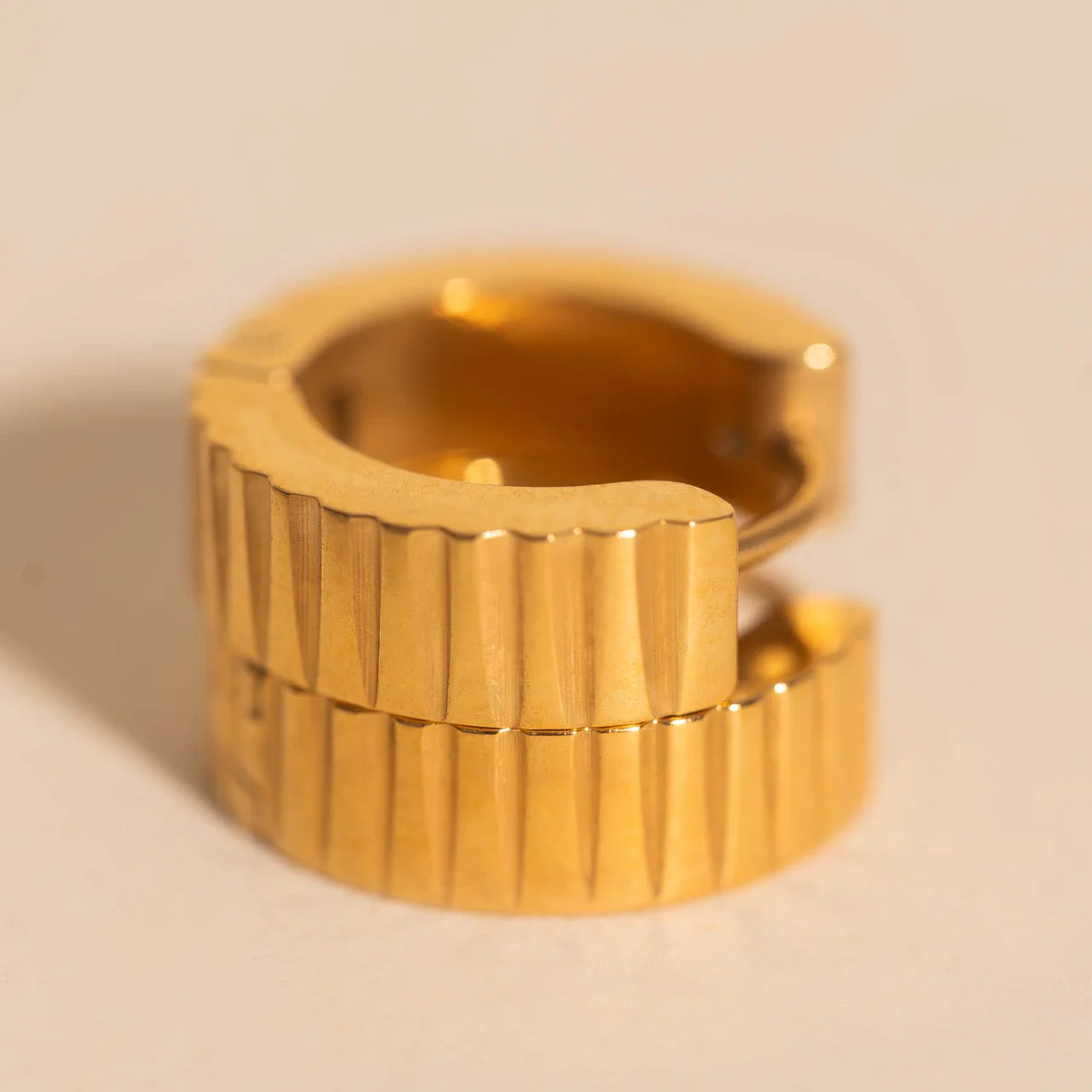 Textured Chunky Huggie Hoop Earrings - Image 6
