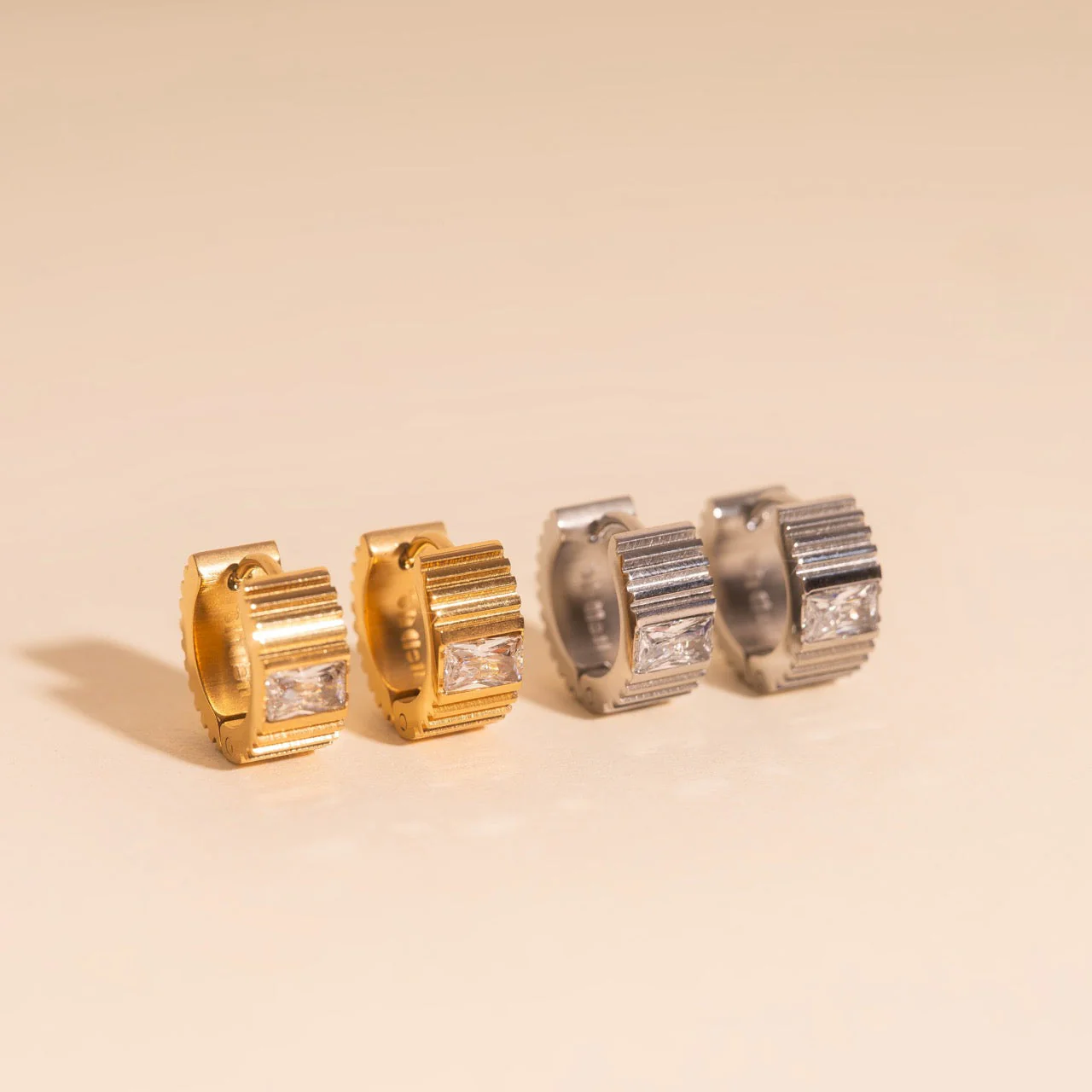 Textured Crystal Super Chunky Huggie Hoop Earrings - Image 9