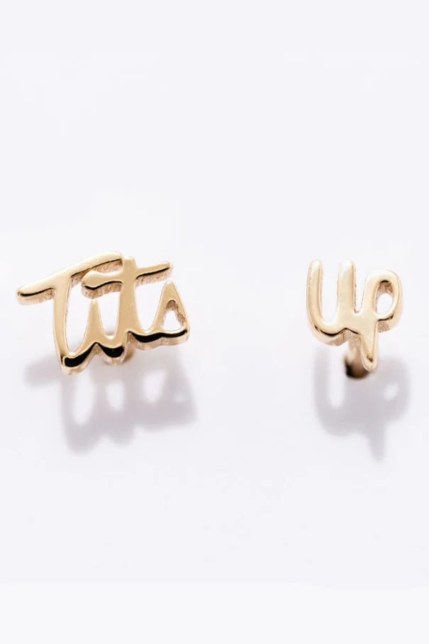 Tits Up Script Stud Earrings