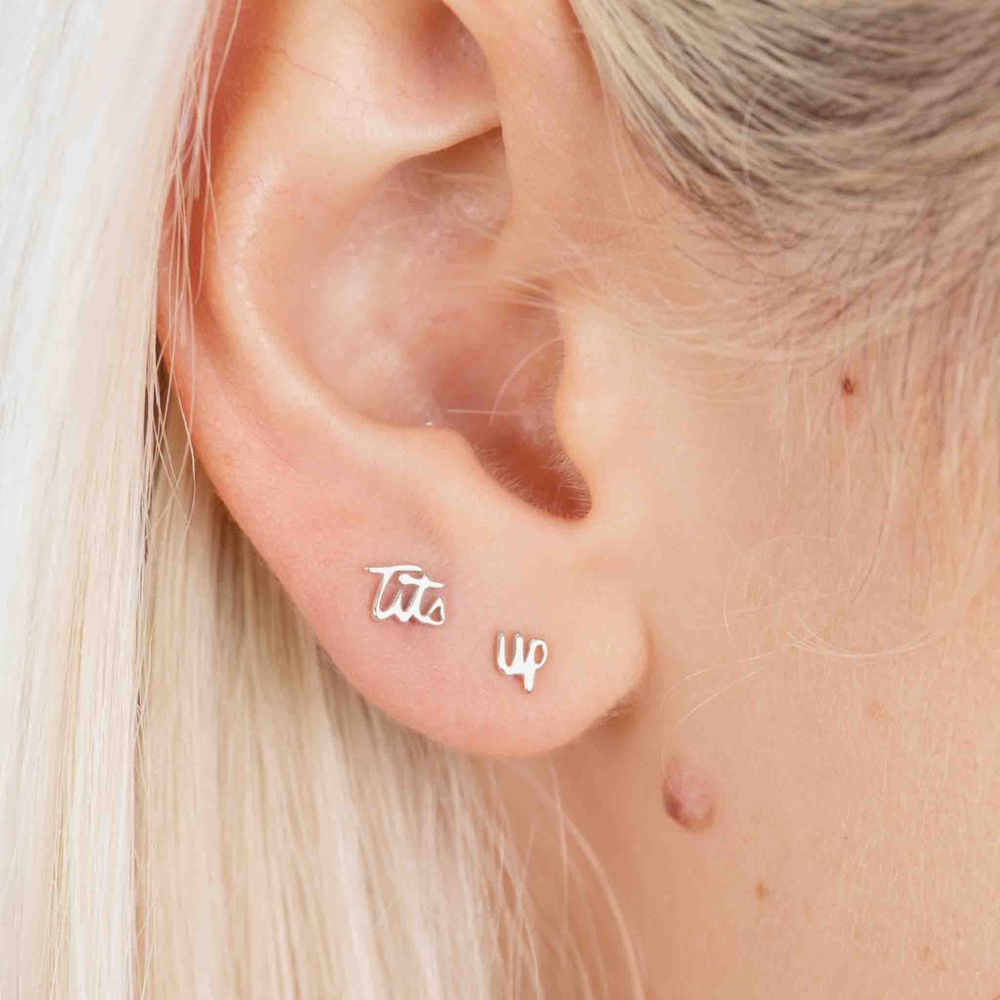 Tits Up Script Stud Earrings - Image 8