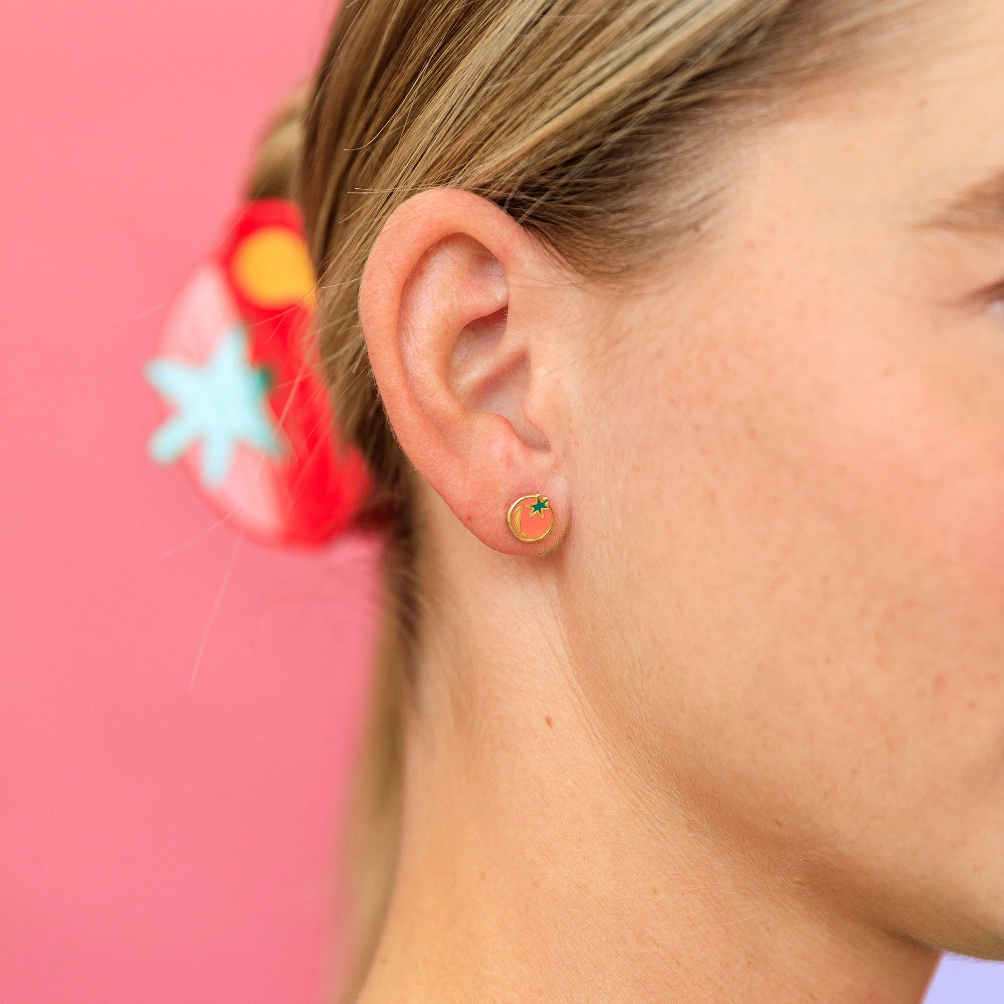 Tomato Stud Enamel Earrings - Image 4