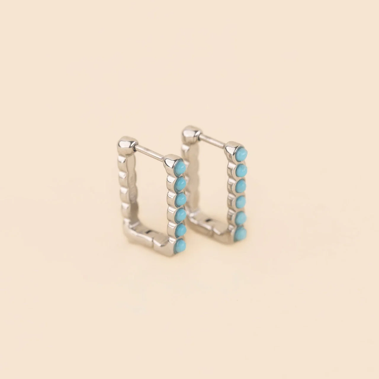 Turquoise Rectangle Huggie Hoop Earrings - Image 4